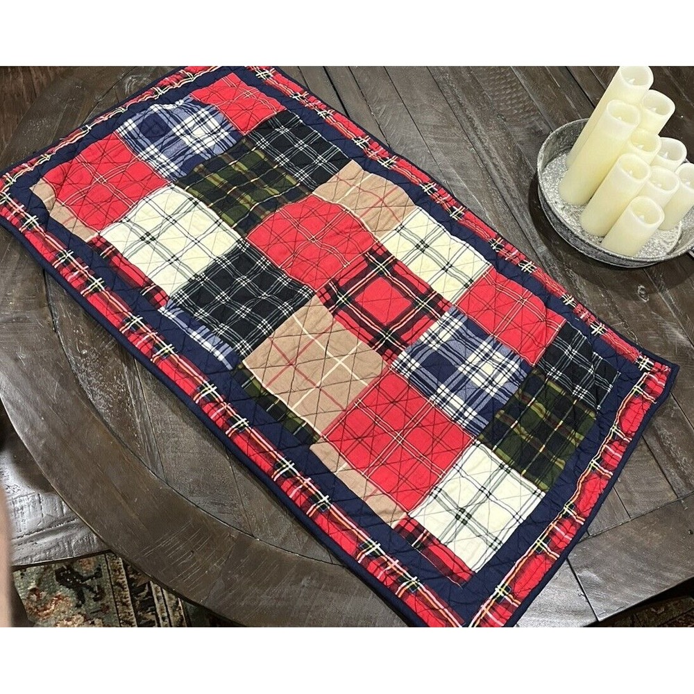 Martha Stewart Farmhouse Plaid King Pillow Sham Quilted Patchwork Cotton Vtg